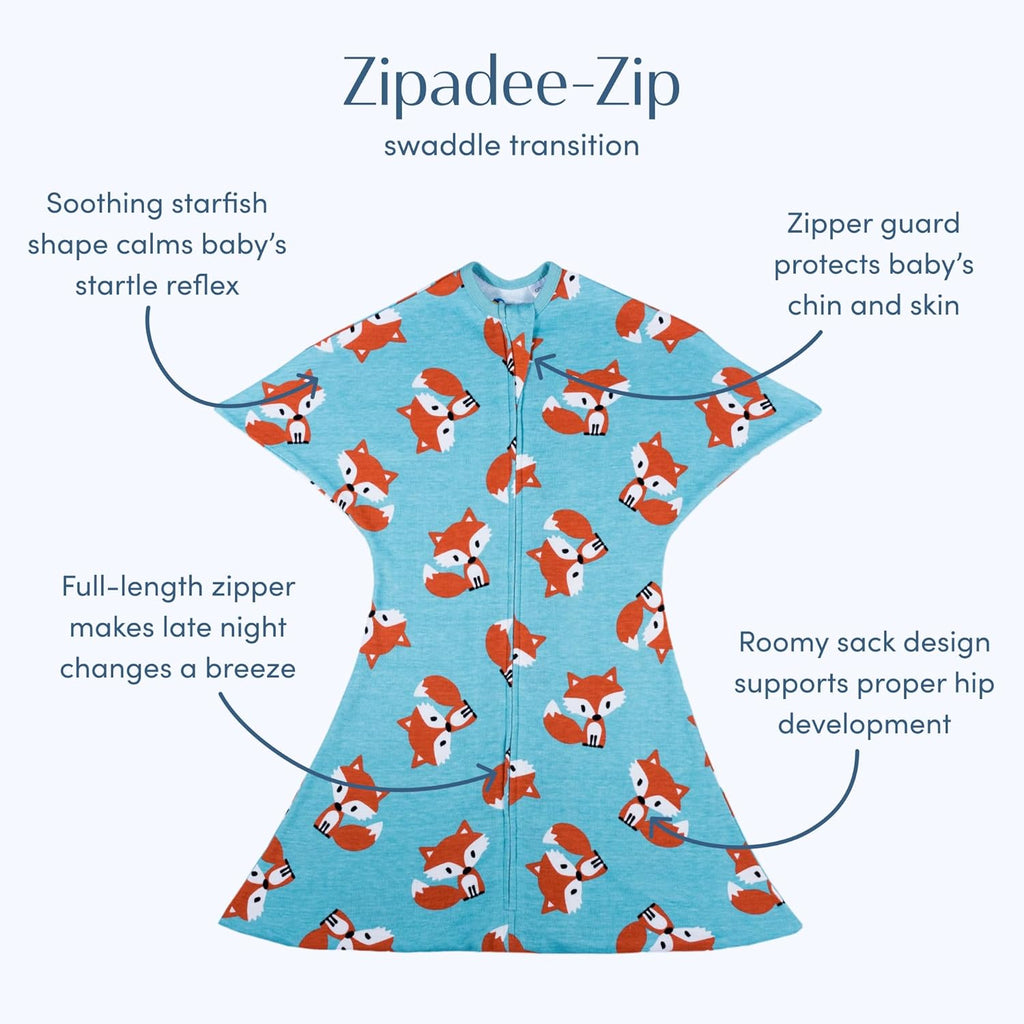 Zipadee-Zip Transition Swaddle - Cozy Baby Swaddle Blanket with Zipper Convenience - Roomy Wearable Blanket for Easy Diaper Changes - Friendly Fox, Small (4-8 Month)