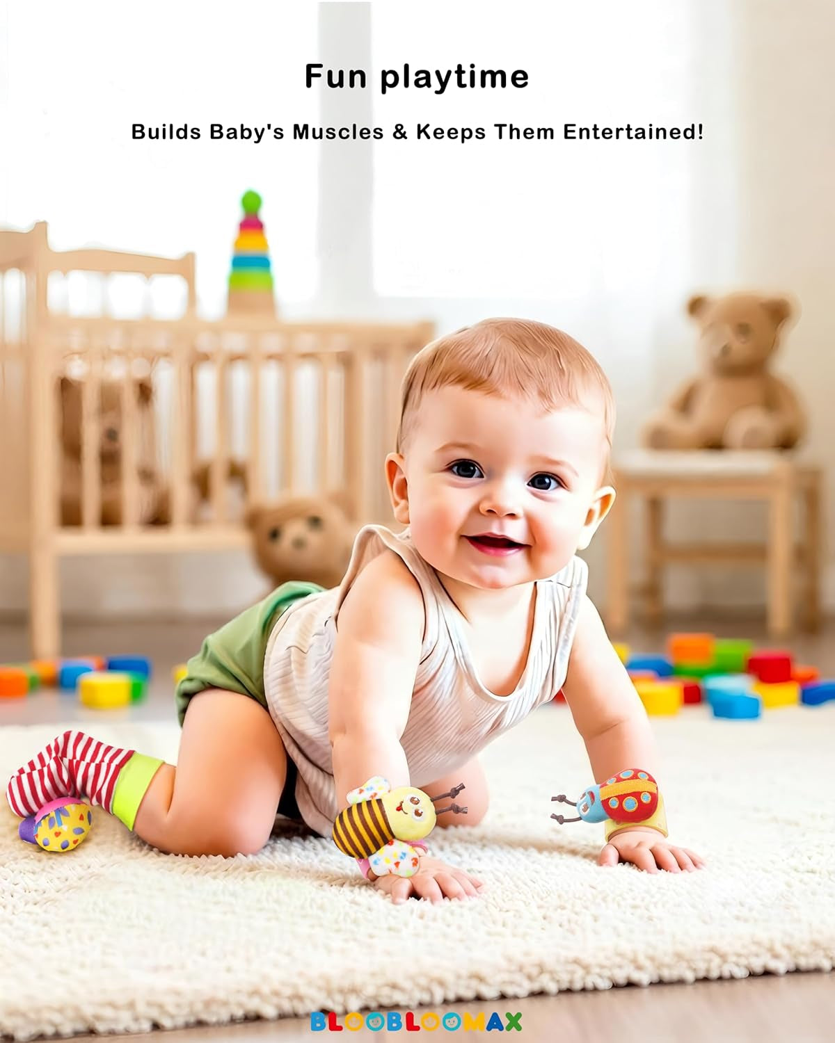 Baby Wrist Rattle Socks & Foot Finder Toy-Gift for 0-36M | Infant Essentials Wristband Hand & Feet Rattles | Sensory Toys for 0-3Years Newborn Boys and Girls as Shower Present