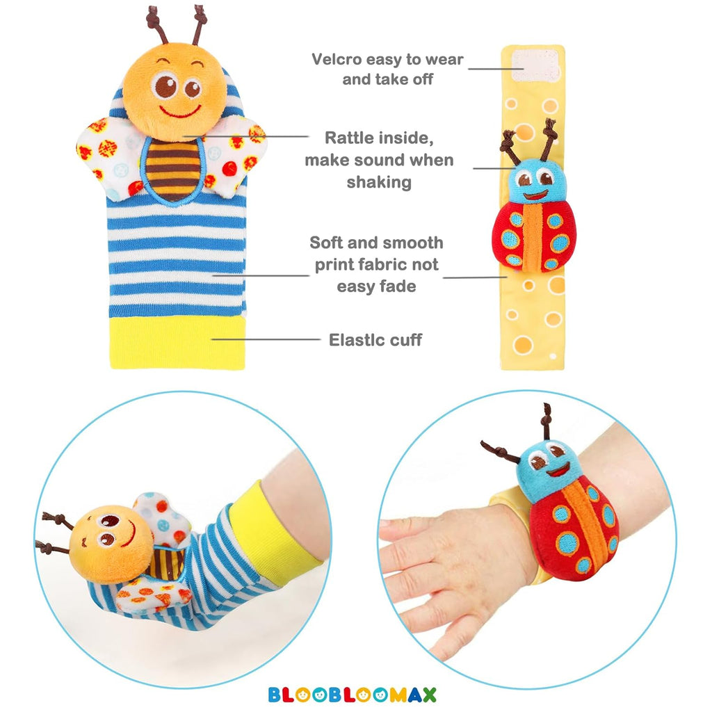 Baby Wrist Rattle Socks & Foot Finder Toy-Gift for 0-36M | Infant Essentials Wristband Hand & Feet Rattles | Sensory Toys for 0-3Years Newborn Boys and Girls as Shower Present