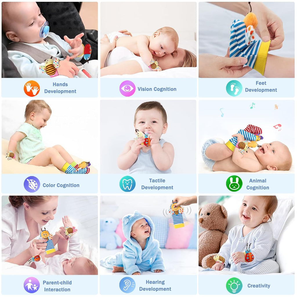 Baby Wrist Rattle Socks & Foot Finder Toy-Gift for 0-36M | Infant Essentials Wristband Hand & Feet Rattles | Sensory Toys for 0-3Years Newborn Boys and Girls as Shower Present